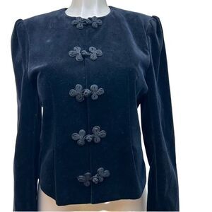 Allen Lolly Blouse Women's Size 10 Round Neck Chinese Floral Toggle Long Sleeve